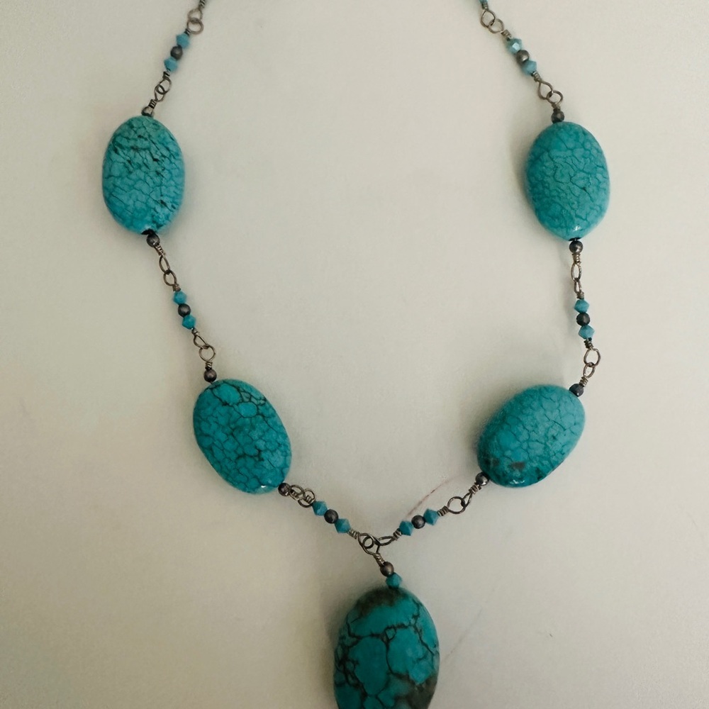 Necklace Blue Turquoise Stone Aztec Western Boho Asymmetrical Beads Southwest